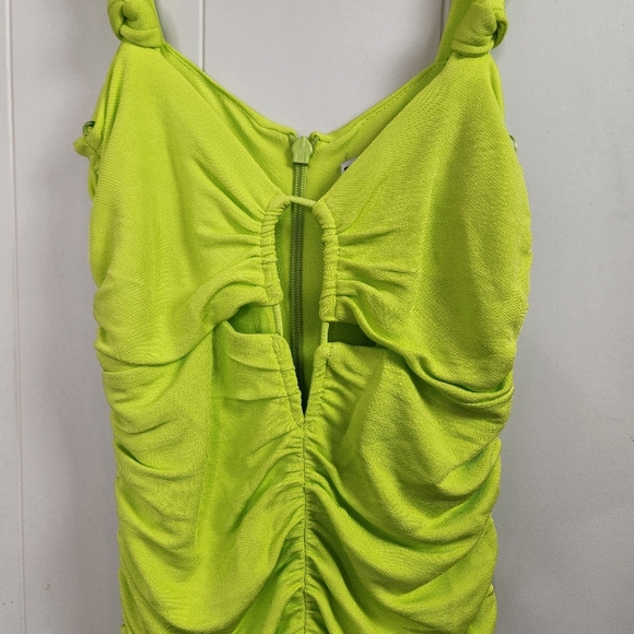Zara Ruched Bodycon Sexy Mini Dress Cutout Neon Green Club Summer Size Small - Picture 6 of 10